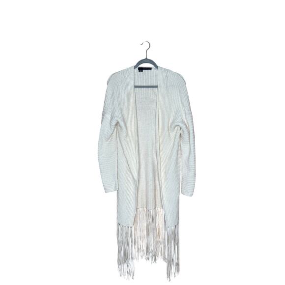 360 Cashmere cardigan cream wool/cashmere open front boho chic cozy fringe - Picture 1 of 8